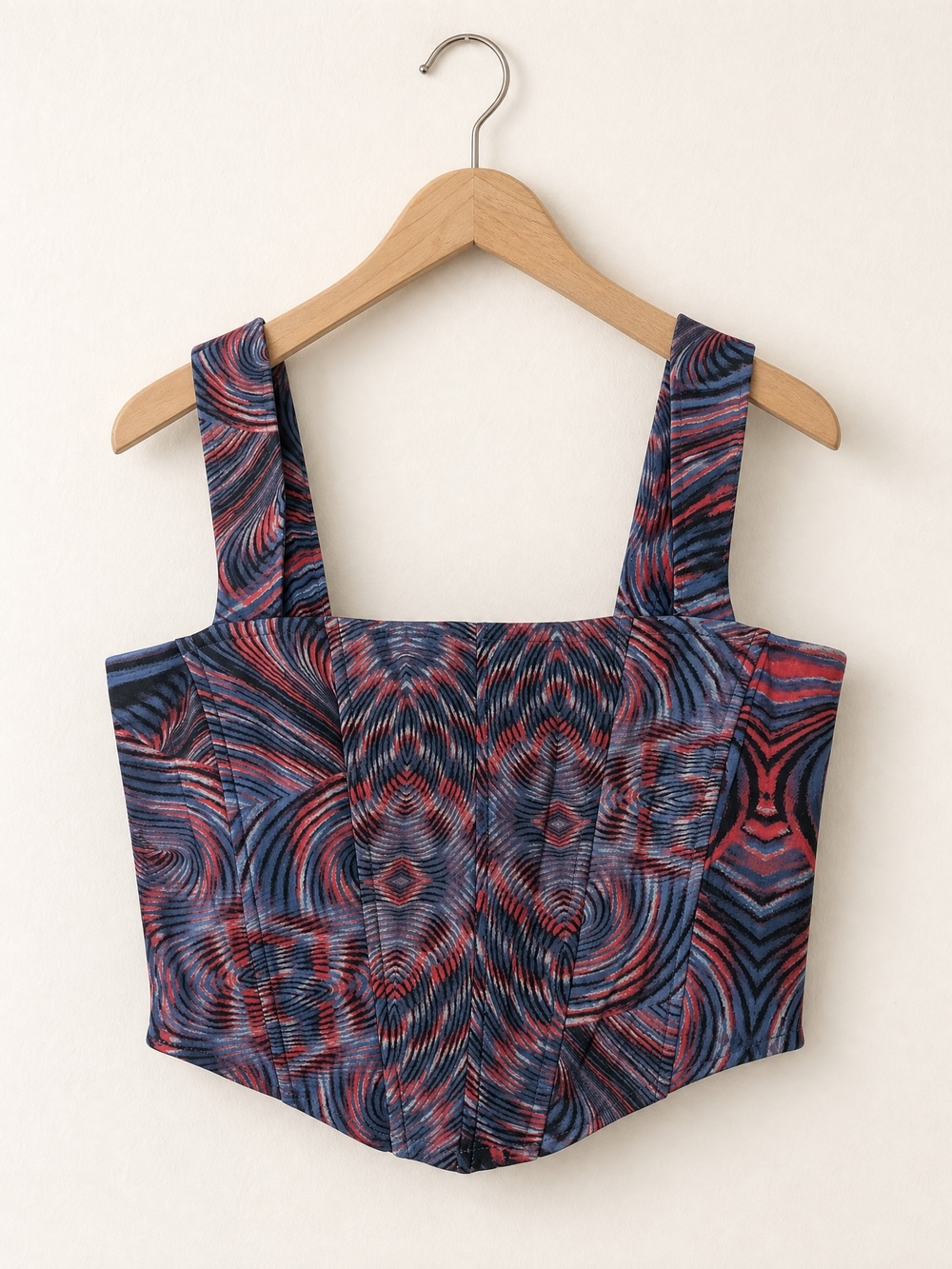 Women's Square-Neck Patterned Crop Top in Navy & Red
